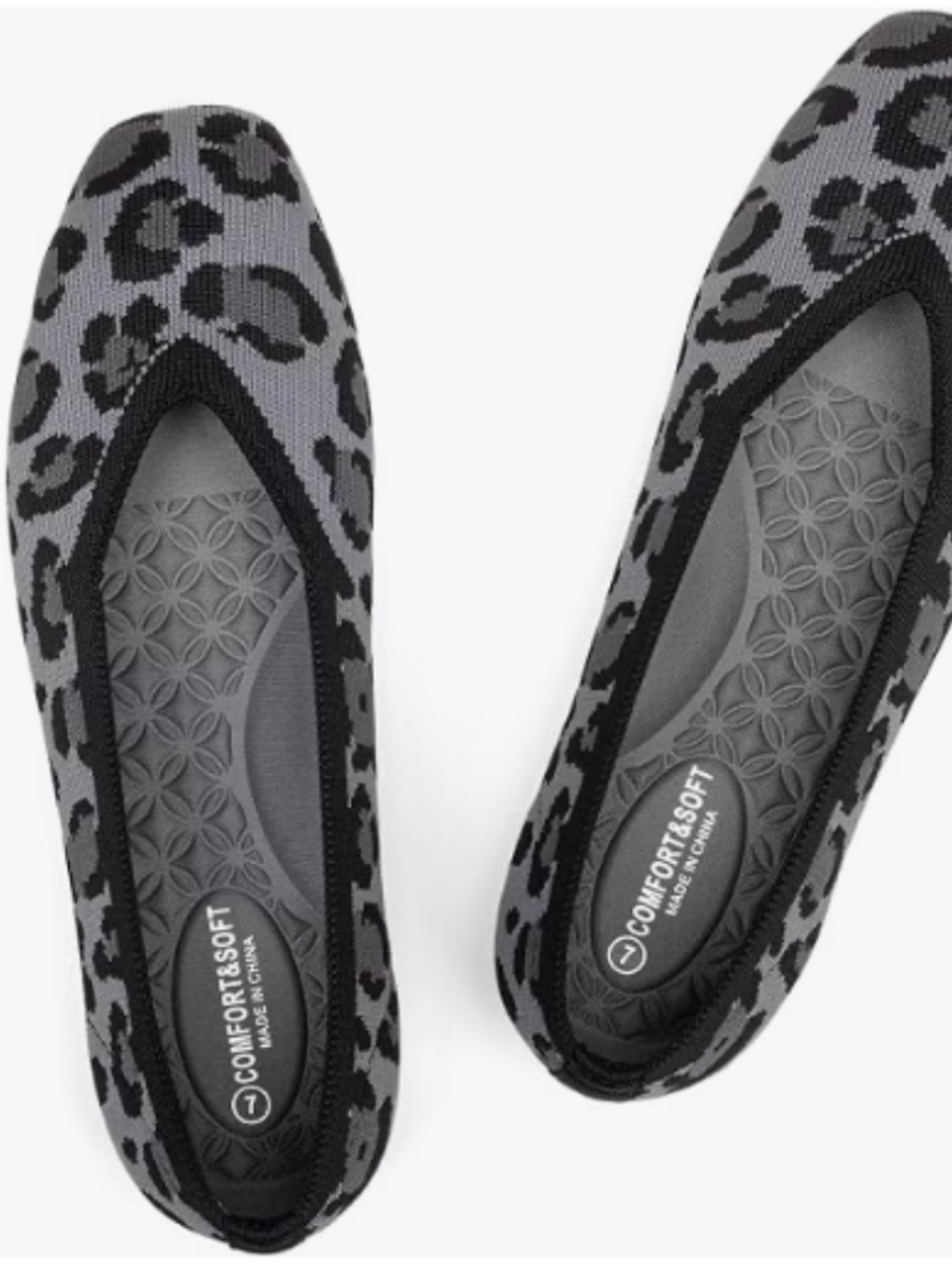 Frank Mully Women Square Toe Flat Shoes Comfortable Knitted Flats - Leopard